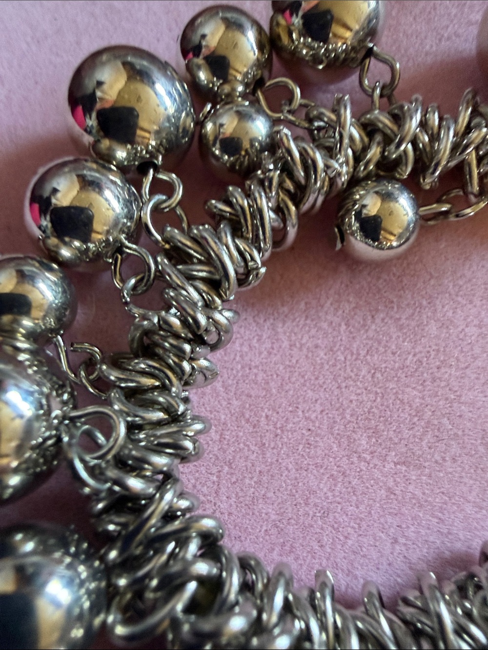 Silver Tone Charm Ball Bracelet, 7”Stretch, (J0127) - Picture 5 of 6